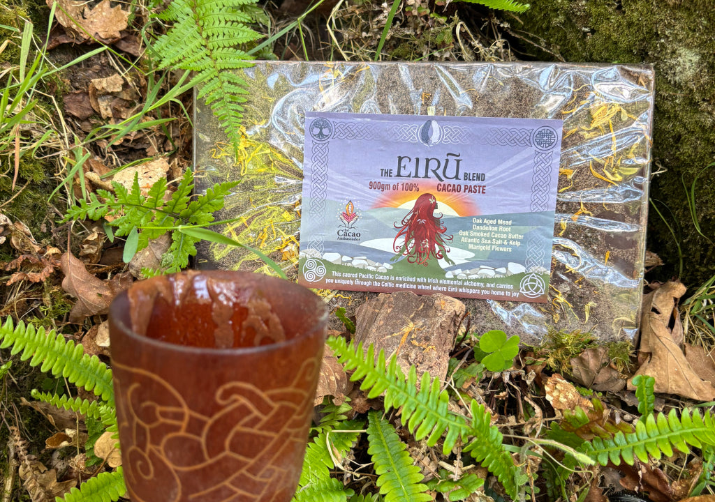Cacao paste packaging with a cup on a natural background