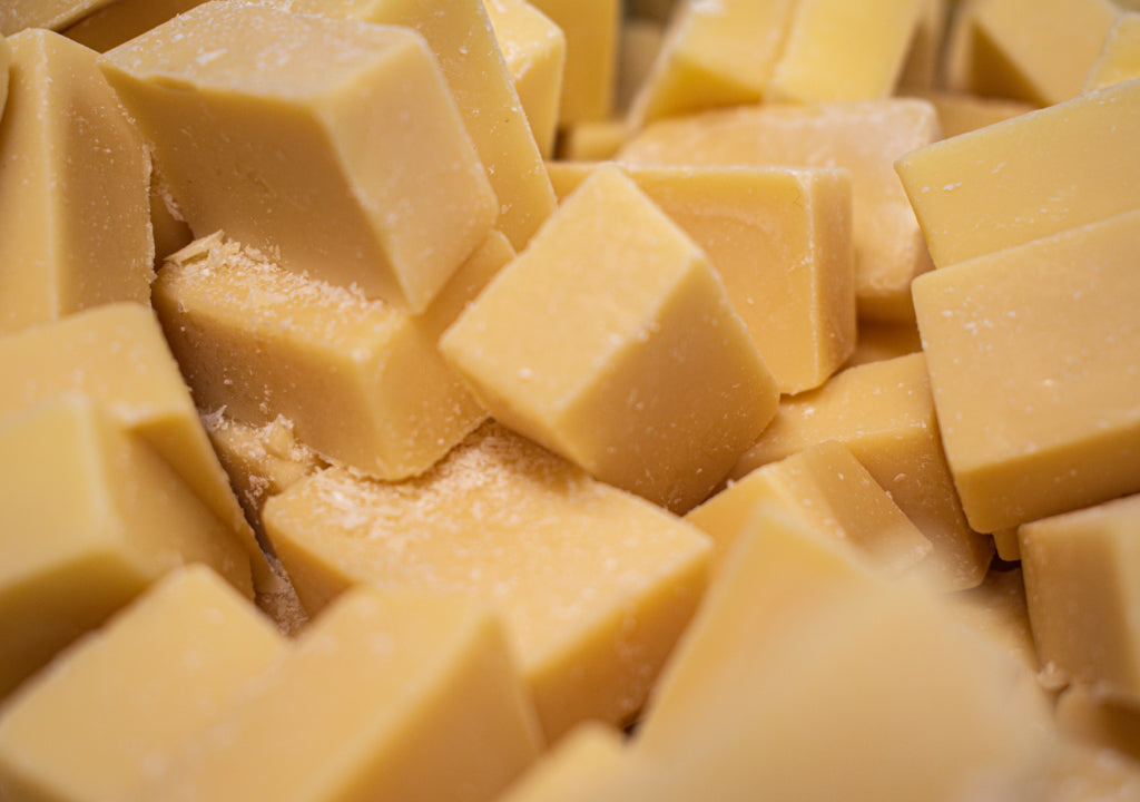Close-up of cubed cacao powder.